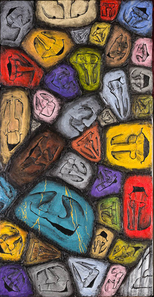 Every Which Way But Loose — Rocky Faces Molded on a wooden board