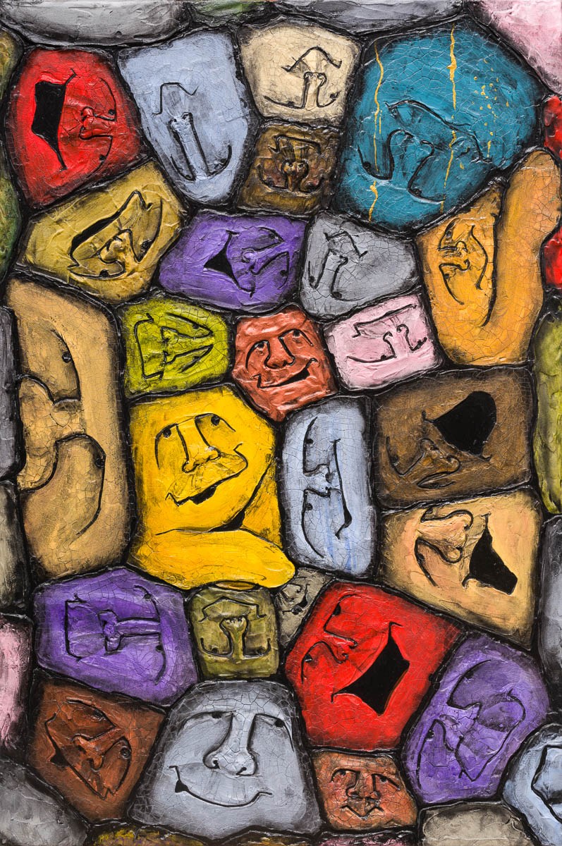 What's Down — Rocky Faces on a one foot wooden disc